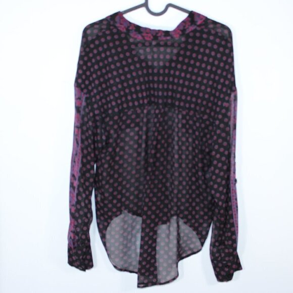 Free People Women's Black and Purple Chiffon Button Down Blouse XS - Picture 2 of 4